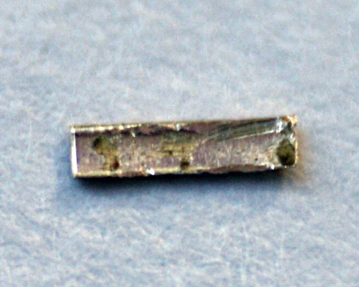 Radium electroplated on a very small sample of copper foil and covered with polyurethane to prevent reaction with the air